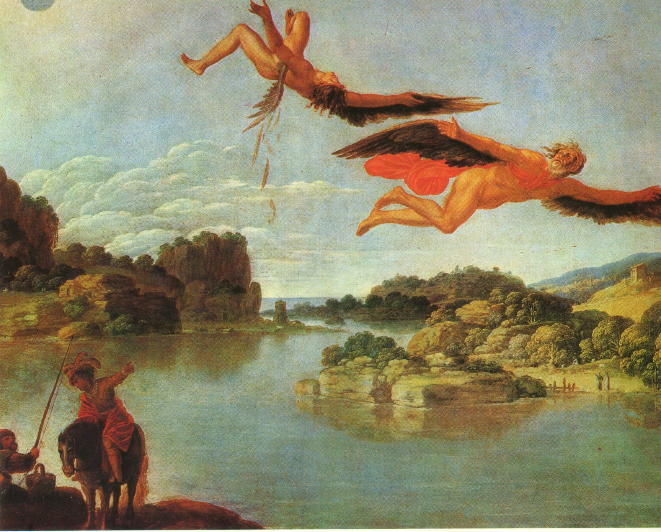 Dedalo e Icaro in volo, dipinto, C. Saraceni, 16° sec.