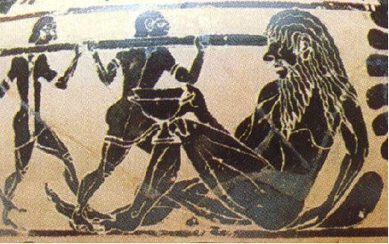 Accecamento di Polifemo, vaso etrusco, 5° sec. aC.