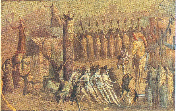 I Troiani accolgono il Cavallo entro le mura, pittura pompeiana, 1° sec., Museo Archeologico, Napoli