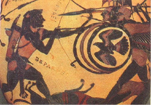 34 Eracle lotta con Gerione, anfora, VI sec. a.C., Biblioteca Nazionale, Parigi