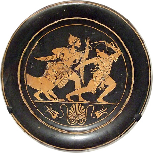 42 Cerbero con Ermes ed Eracle, piatto, V sec. a.C., Museum of Fine Arrts, Boston