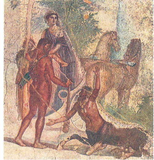 49  Eracle con Nesso e Deianira, pittura parietale, I sec., Museo Archeologico, Napoli