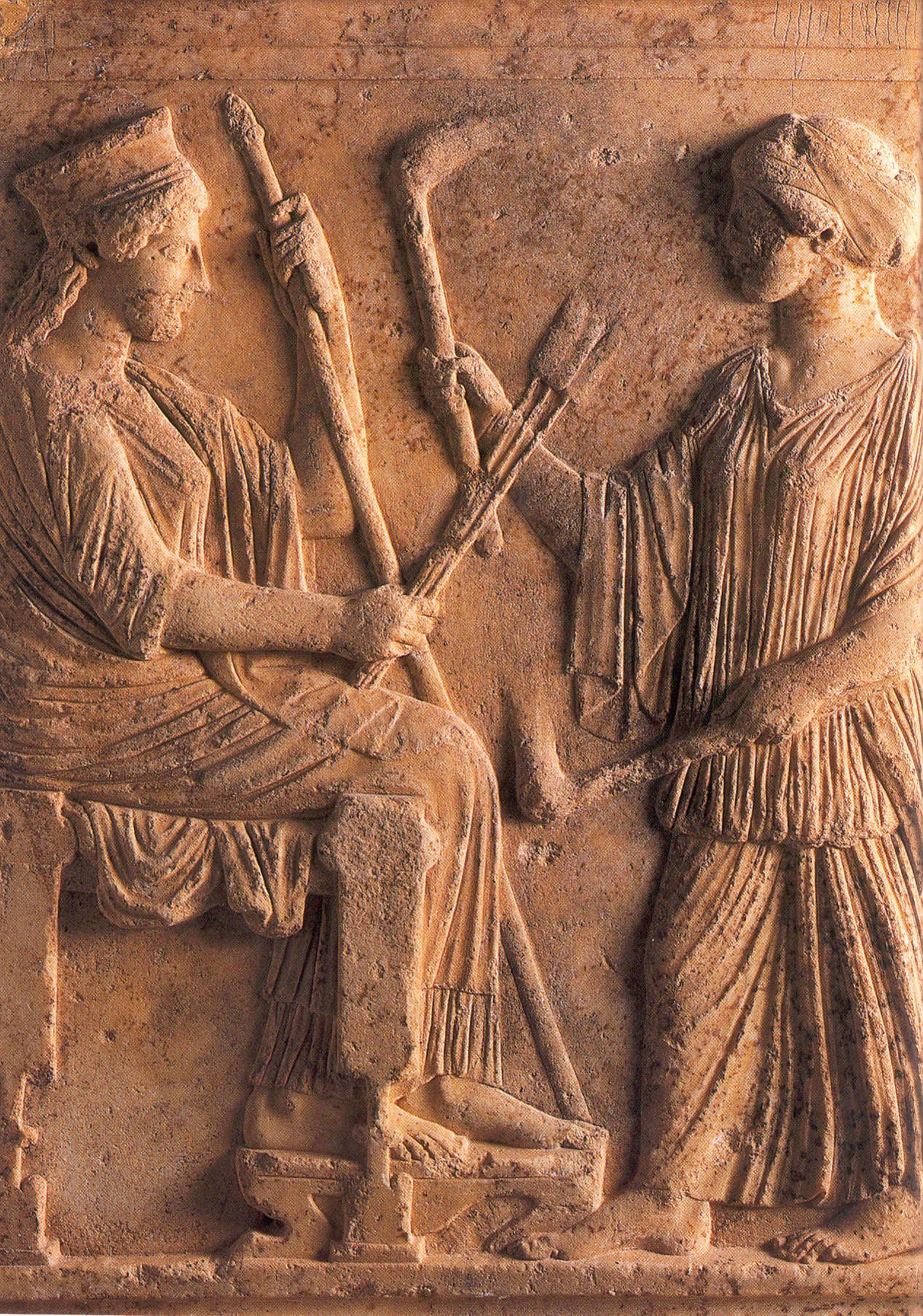Demetra e Persefone, rilievo votivo, 5° sec. aC, Museo, Eleusi