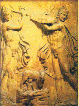 I Cureti, Amaltea e Zeus, rilievo