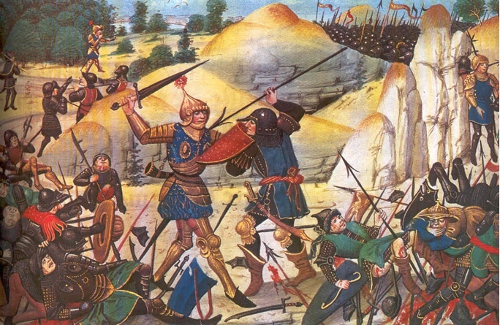 La battaglia di Roncisvalle, incisione francese, XV secolo 