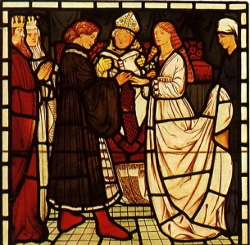 07 Sposalizio di re Marco e Isotta, vetrata di C. Burne-Jones, XIX secolo